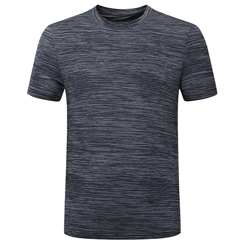 Aosufei Camiseta de entrenamiento elástica que absorbe la humedad para hombre, cuello redondo, camiseta atlética de manga corta de secado rápido, gris, 5XL
