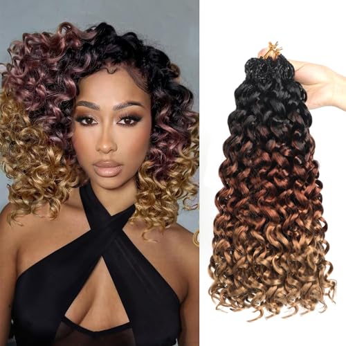 Datanala GoGo Curl Crochet Hair 10 Inch Water Wave Crochet Hair 8 Packs Long Beach Curl Crochet Braiding Hair Synthetic Hair Extensions For Women (T1B/30/27, 10inch/8packs))