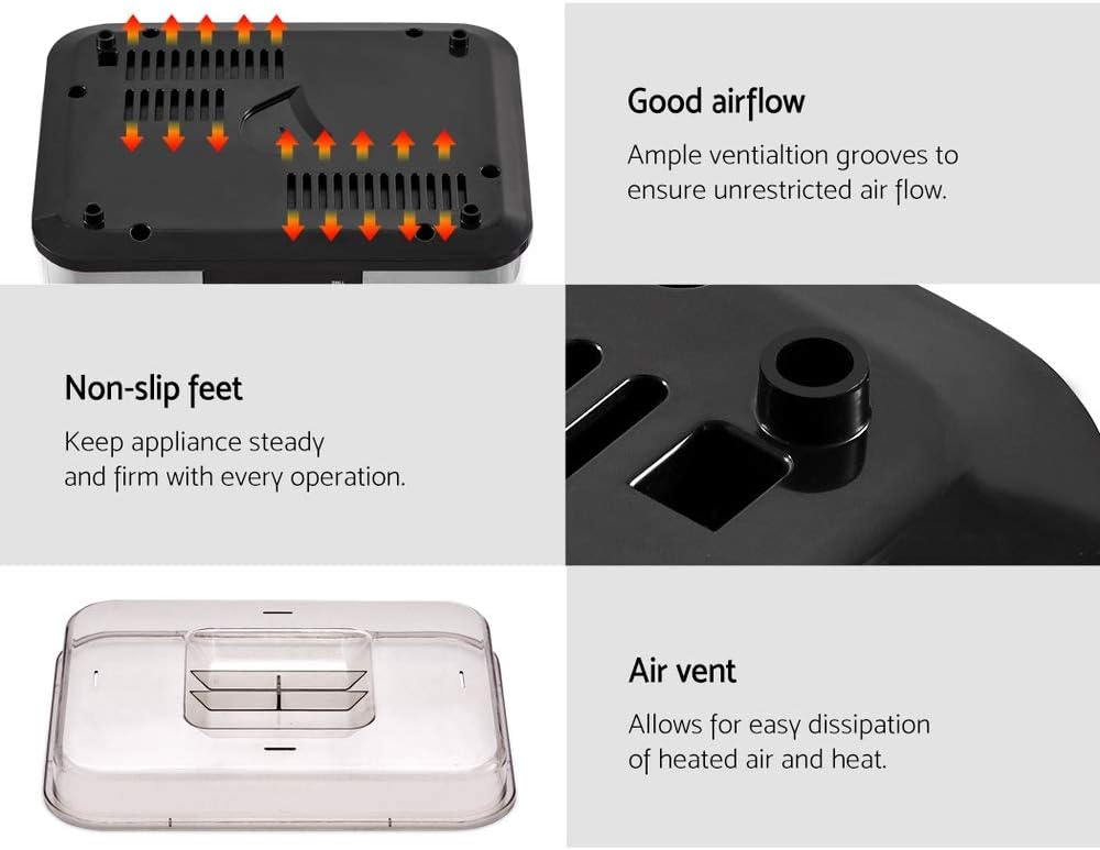 Devanti Food Dehydrator airflow, non-slip feet, and air vent details