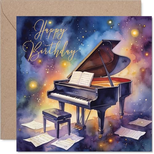 Carte anniversaire piano cosmique pour amateurs musique