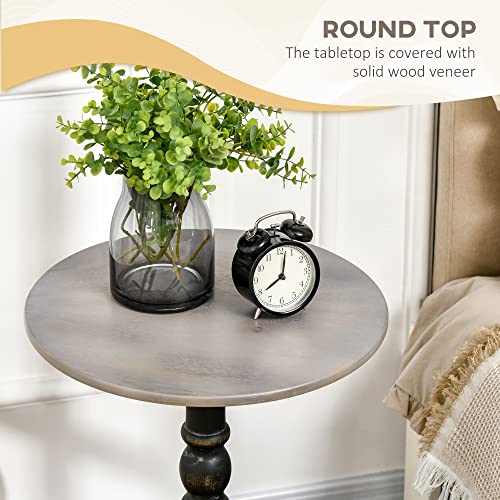 Homcom Pedestal Side Table, Round End Table With Wooden Leg, Retro Accent Table For Small Spaces, Living Room, Bedroom, Light Gray #TOP4