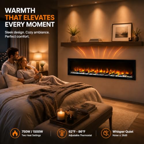 Image of Garvee 50 Inch Electric Fireplace, Modern Wall Mounted Fireplace Heater