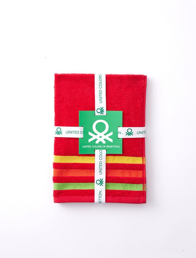 Image of United Colors of Benetton Rainbow Cotton Hand Towel | Set of 2 | 40x60 cm | Red