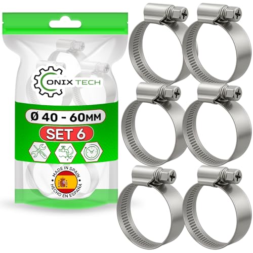 Juego de 6 Piezas Abrazaderas Metalicas Ø 40-60 mm Tiene un Acabado Galvanizado con un Revestimiento de ≥ 5 Micras - MADE IN SPAIN - ONIX TECH
