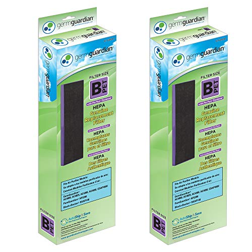 GermGuardian Pet Pure HEPA Genuine Air Purifier Filter B, Removes 99.97% of Pollutants for AC4825, AC4820, AC4850, AC4870, CDAP4500, AC4900, AC4300, AP2200, 2- Pack, Black/Purple, FLT4850PT2PK