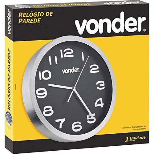Relógio de Parede Prata com Fundo Preto 360mm-VONDER-3880360000