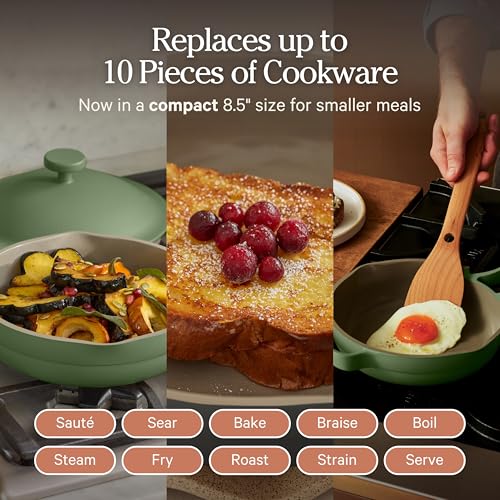 Image of Our Place Mini Always Pan | 8.5 inch Ceramic Pan with Modular Lid & Beechwood Spatula | Patented 10-in-1 Nonstick, Non-Toxic Cookware Made Without PFAS | Induction & Oven-Safe up to 450F | Sage