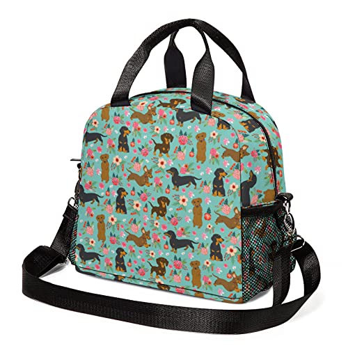 Wuetduz Floral Dog Print Lunch Bag For Women Men, Large Capacity Insulated Lunch Box With Adjustable Shoulder Strap, Leakproof Reusable Cooler Lunch Tote Bag For Work, School, Picnic, Boys, Girls #TOP7