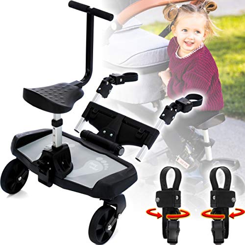 Marchepied Universel Pour Poussette - Planche Pivotante 360° Avec Siège Amovible - Pour Enfant 2-6 Ans, Charge Max 50 Kg