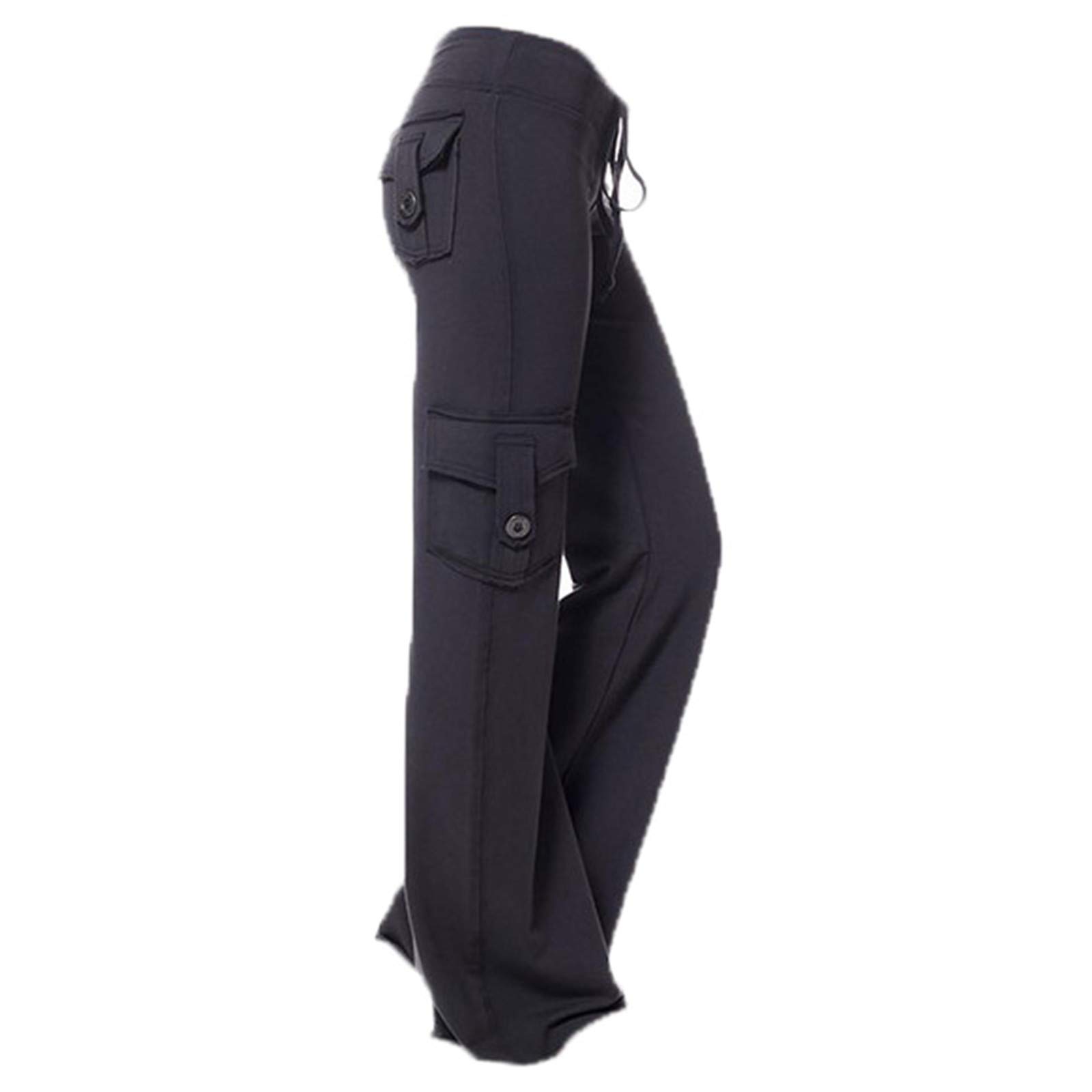 Andongnywell Womens Casual Patch Pocket Button Drawstrings Slacks Pants with Multi Pockets Trousers
