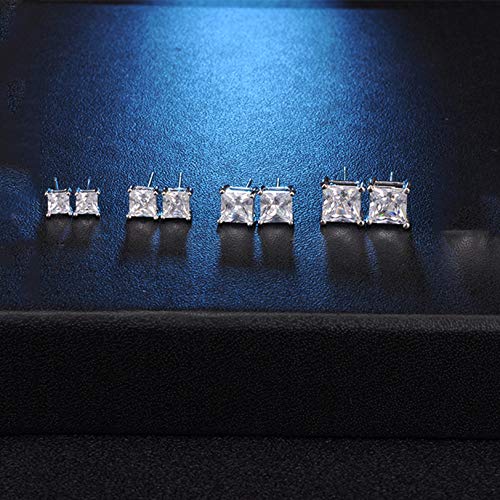 4 Pairs 925 Sterling Silver Princess Cut Cubic Zirconia Stud Earrings Set | Small Cartilage Cz Hypoallergenic Tragus Piercing Earrings For Women Men Girls Kids 3Mm 4Mm 5Mm 6Mm #TOP5