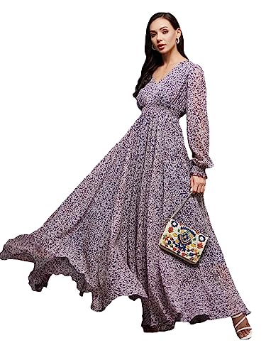 Image of Miss Chase Women Pleated V Neck Full Sleeves Relaxed Fit Midi Length Dress