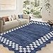 GarveeHome Washable Rug 5x7 for Living Room Large Bedroom Scalloped Rug Non Slip Stain Resistant Modern Border Throw Carpet Soft Boho Rug for Dining Room Nursery Home Office, Blue