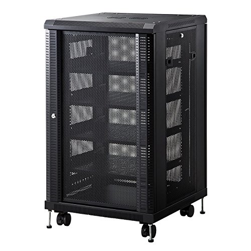 サンワダイレクト ルーター・NAS・ハブ収納ボックス 据え置き型サーバーラック ネットワーク機器収納 メッシュパネル 鍵付き 高さ995mm 100-SV014