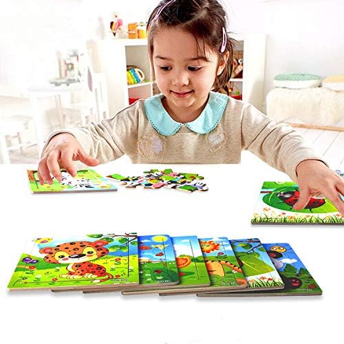 SANNIX 12 Pack Jigsaw Puzzles for Toddlers Wooden Animals Jigsaw Puzzles 9 pcs with 12 Organize Bags for Kids Ages 2 3 4 5 Preschool Educational Puzzles Learning Travel Toys for Boys and Girls 7 51PEE RM8fL. AC