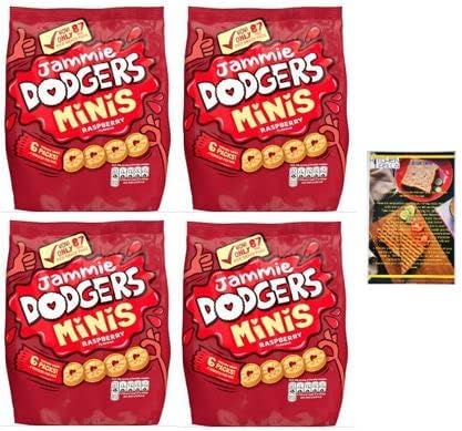 Jammie Dodgers Mini Biscuits x24 packs in total within 4 larger packs and Kitchenfella 'Cooking Tips' Postcard