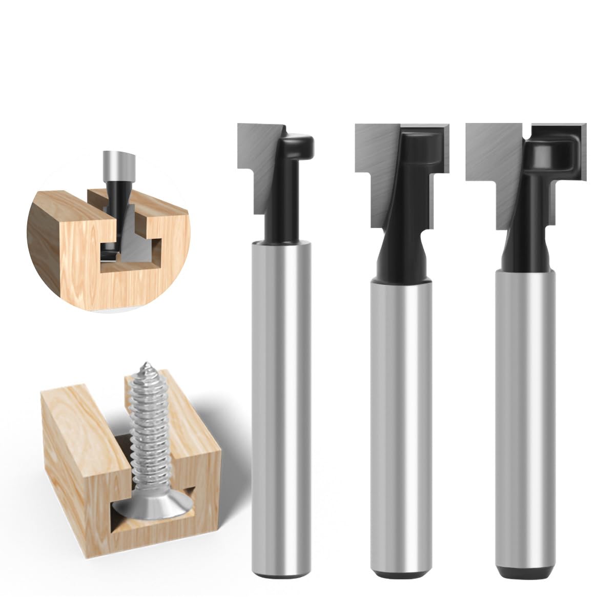 1/4 Inch Shank Keyhole Router Bit Set, 3-Piece for Picture Frames & Cabinet Hanging