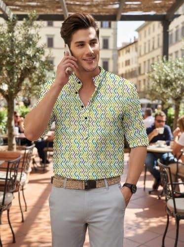 Image of Dream Crushers Cotton Blend Solid Casual Short Kurta for Men Long Sleeve Mandarin Collar Stylish Shirt Kurta for Men