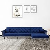 Knowlife Sectional Convertible Futon Sofa Bed, Mid-Century Velvet Sleeper Sofa with Reversible...