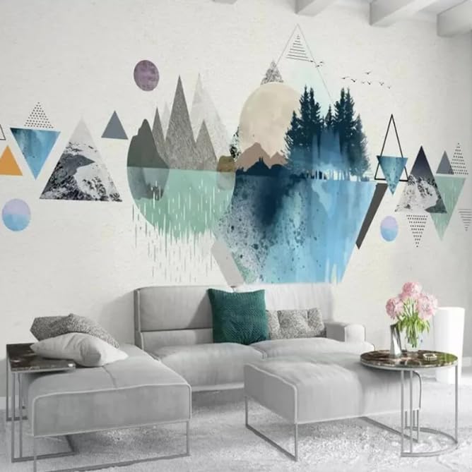 Papier peint mural 3D pour agrandir une petite pièce avec un motif géométrique nordique