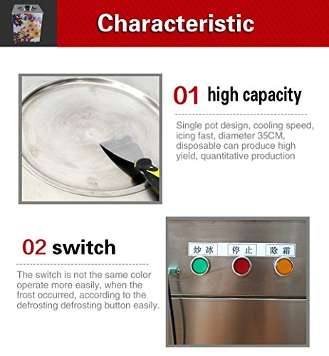 Huanyu Flat Single Pan Gebratene Eismaschine, Edelstahl Fruchtsaft Sorbet EIS Joghurt Maker (220 V) – Bild 5