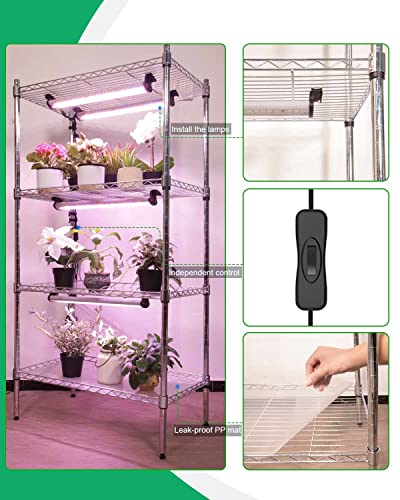 Dommia Plant Shelf With Grow Lights, 4-Tier Metal Plant Stand With 80W Dimmable Strips, Adjustable Grow Shelf With Timer Grow Lamps, Grow Light Shelves For Indoor Gardening, Germination #TOP5