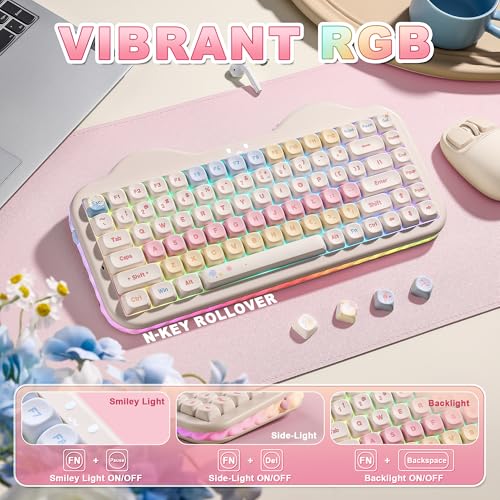 Image of YUNZII C75 75% RGB Wireless Mechanical Gaming Keyboard, BT5.0 /2.4G /USB-C Creamy Keyboard, Hot Swap NKRO, Cute Keycaps Gasket Mount with Cute Cake for PC /Mac /Gaming (Beige, Milk V2 Switch)