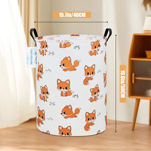 Image of Laundry Hamper Fabric Organizer Collapsible Basket Fox | Waterproof Storage Bin Kids Toy Clothes Baskets for Gift Children Nursery Bedroom Bathroom