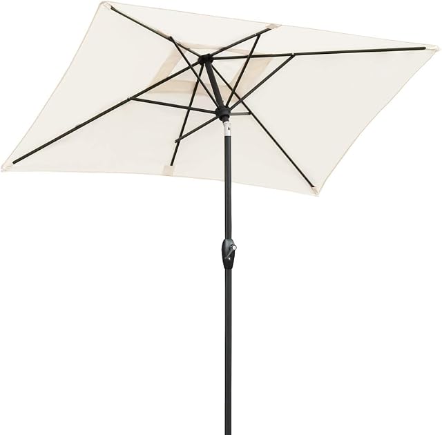 Sekey® 210x140cm Garden Parasol Umbrella/Outdoor Rectangular Parasol, Aluminum Waterproof Patio Umbrella With Crank & Tilt, for Garden Patio Beach Balcony Pool, UV 50+ Cream