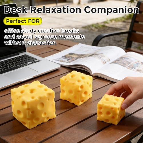 Cheese Squishy Cube Block, Squishy Fidget Toys for Adults, Easter Basket Stocking Stuffers, Sensory Stress Ball Squeeze Toys for Stress Relief (Yellow 2.4 in) - 3