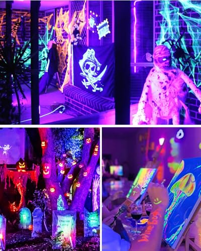 Onforu 2 er 27W LED Schwarzlicht, UV Strahler mit Schalter, IP66 Wasserdicht Schwarzlichtlampe, UVA 400 nm Black Light Flutlicht für 50 qm Raum, Fluter für Neonfarbe, Halloween, Party Deko,Disco