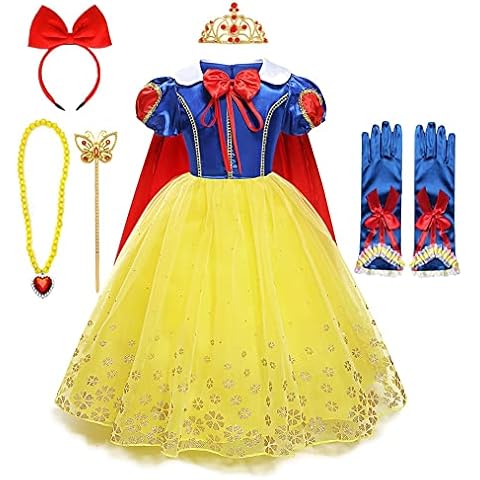 MYRISAM Snow White Princess Dress Up Costume Girls Halloween Carnival Cosplay Dress Christmas Birthday Dress w/Cloak Accessories 4-5T Cover