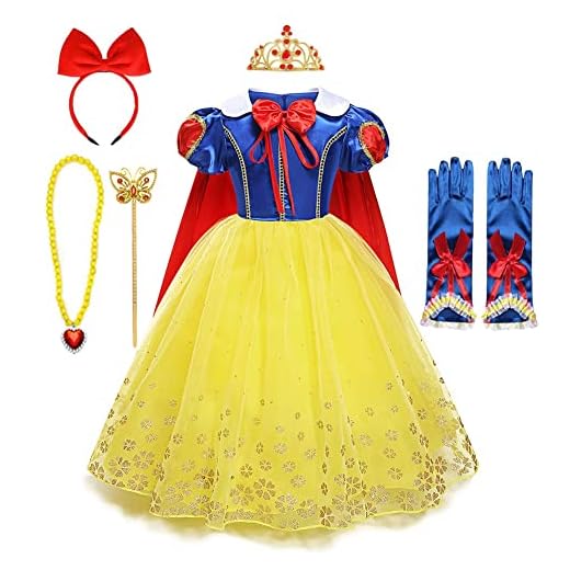 MYRISAM Snow White Princess Dress Up Costume Girls Halloween Carnival Cosplay Christmas Birthday Dress w/Cloak Accessories 4-5T