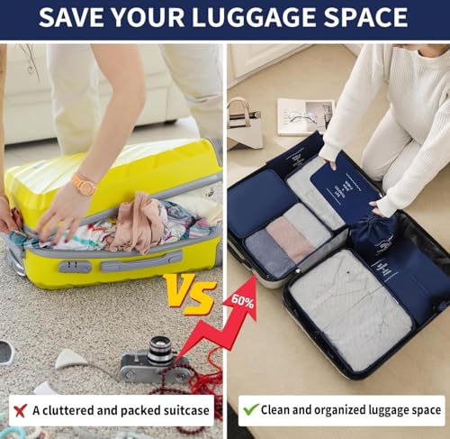 Image of 7 Pcs Travel Organizer Bag Set for Luggage | Waterproof Packing Cubes for Clothes, Shoes & Toiletries | Foldable Travel Storage Bags for Men & Women | Black Travel Pouch Set (BLACK)