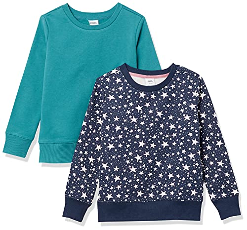 Image of Amazon Essentials Girls and Toddlers' Relaxed Fit Fleece Crewneck Pullover Sweatshirts, Pack of 2