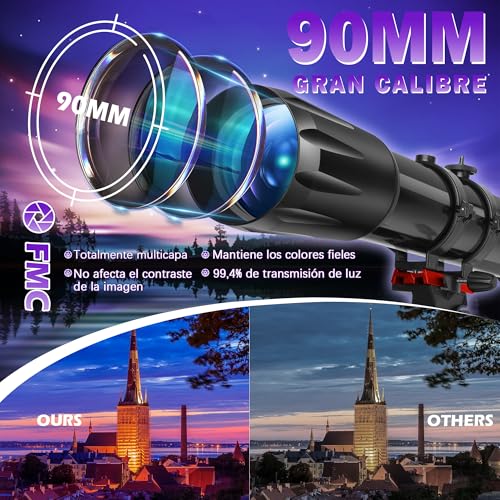 Miniatura 2 de Hetekan Telescopio,Telescopio Astronómico Adultos, 90 Mm Apertura 900 Mm, Telescopio Profesional Refractor Para Niños Y Principiantes, Ampliación 36x-450x , Para Observación Planetaria Con Trípode De