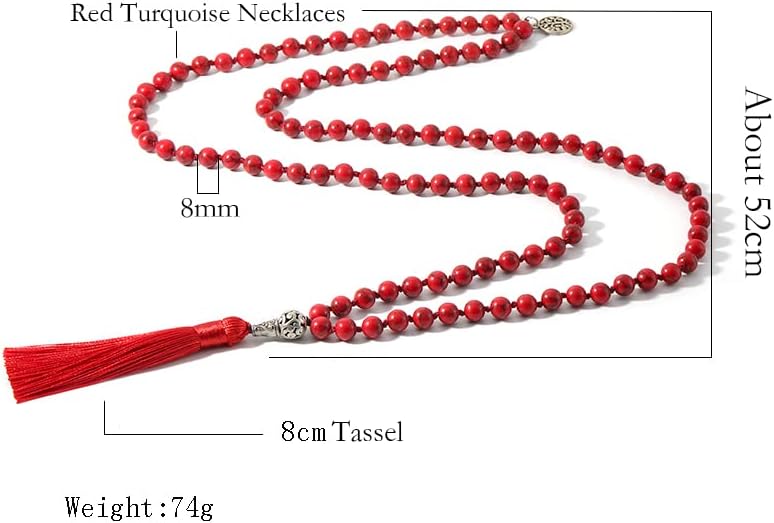 108 Mala Prayer Beads Necklace Natural Stones Meditation Yoga Jewery 108 Hand Knotted Japa Mala Beaded Long Tassel Necklace with Tree of Life Pendant for Men and Women - Image 6