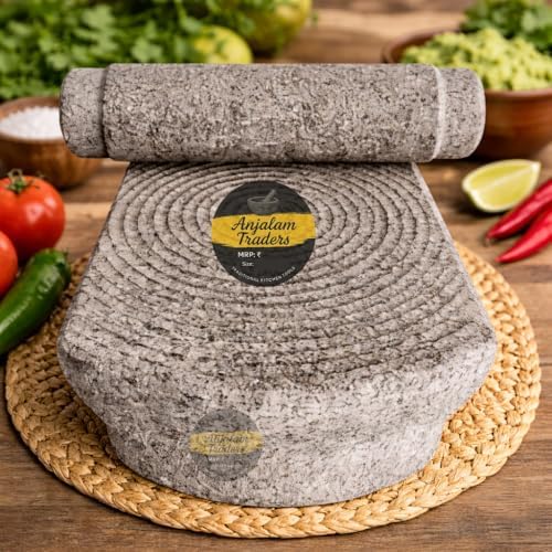 Natural Stone SIL Batta/Ammikallu/Mortar and Pestle Set for Spices โ (Lenght-10" inch X Width- 6โ inch) Hand Grinder for Authentic Flavors.