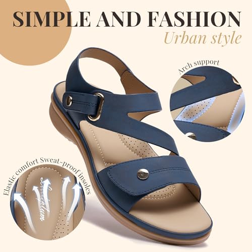 Image of Littleplum Womens Sandals Arch Support - Comfortable Flat Sandals for Women, Summer Breathable Adjustable Orthotic Walking Shoes for Beach,Travel