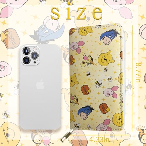 Winnie Wallet for Women, Winnie Birthday Decorations, Cute Cash Clutch Long Billfold with Zipper Coin Pocket Ladies Girls, Modern Design2