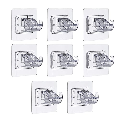 Srutueo 8 PCS Self Adhesive Curtain Rod Bracket No Drill Curtain Rods Brackets Nail Free Adjustable Hooks Storage Hooks Clamp