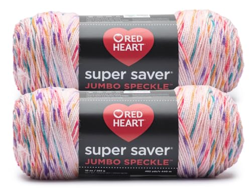 Red Heart Super Saver Jumbo Speckle Bubblegum Pink Yarn - 2 Pack of 283g/10oz - Acrylic - 4 Medium (Worsted) - 482 Yards - Knitting/Crochet & Amigurumi