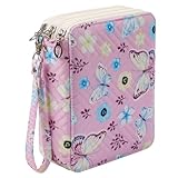 HMZSP 72 Slots Soft Quilted Pencil Case With Zipper Colored Pencils,Watercolor Pens for Teen Girls and Adult,Butterfly Pink