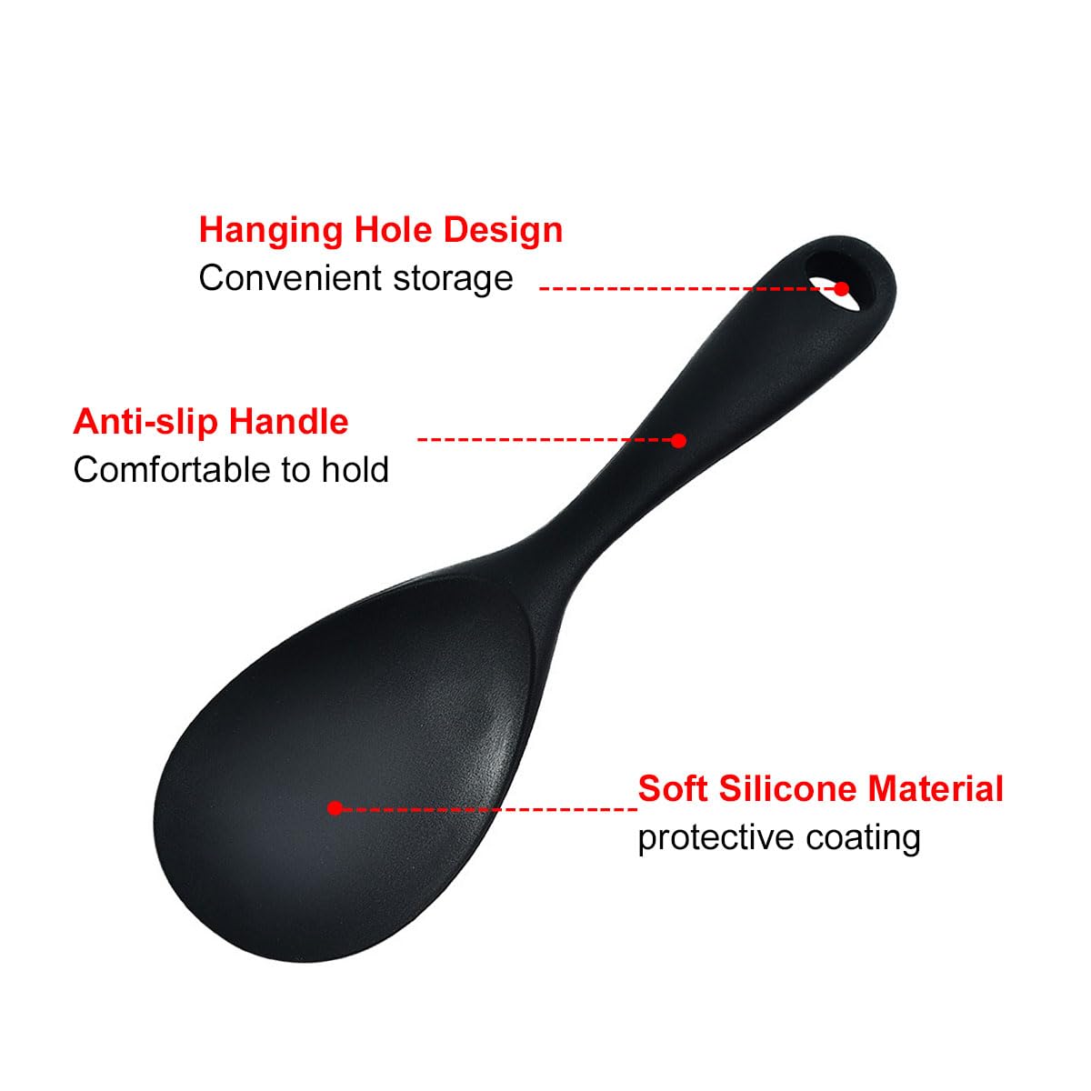Paletta Riso, Cucchiai da Riso, Cucchiaio da Riso Antiaderente, Cucchiai Da Cucina In Silicone, Cucchiaio di Silicone per Mescolare, Cucchiaino per Servire Riso, per Mescolare Miscelare (Rosso＆Nero)