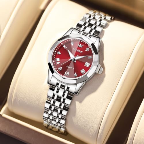 Image of OLEVS Watches Women with Date Silver Stainless Steel Luxury Ladies Watches with Small Writs Diamond Watches for Women Waterproof Elegant Dress Quartz Analog Women's Wrist Watches Reloj de Mujer