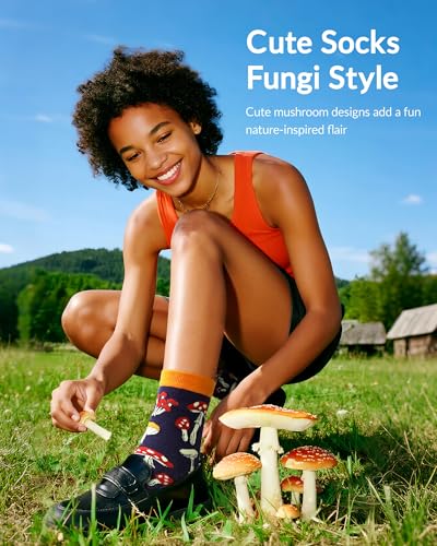 Jeasona Women's Mushroom Sunflower Cow Boston Terrier Pig Socks Gifts for Women2