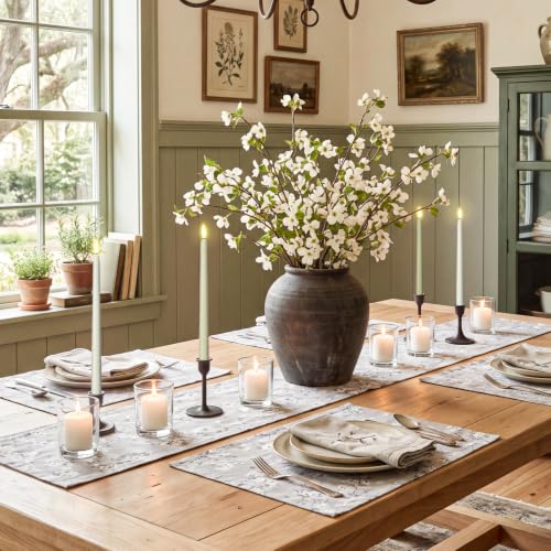 Image of Macarrie 24 Packs Flameless Taper Candles Battery LED 11 inch,Sage Green | Fake Candlelight Flameless Candlesticks Flickering Tapered for Weddings, Parties, Decor, Summer Fall Event