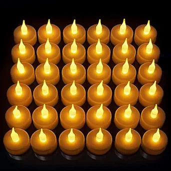 12 Piece Acrylic Led Tea Light Candle Flameless & Smokeless Decorative Candles for Home, Room, Birthday, party, festival, Anniversary and Valentine Decoration Candles for Gifts (12 Pieces, Yellow, 2 cm)