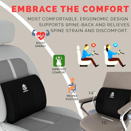 Image of MRRON Back Support for Office Chair | 3 Years Warranty | Medical Grade Memory Foam Car Seat Back Support, Orthopedic Lumbar Back Rest for Back Pain Relief - Back Pillow for Sitting Long Hours