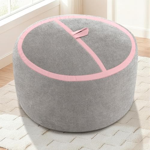 Image of 2FT Bean Bag Chair 2'Bean Bag Chairs with Memory Foam Filled Small Bean Bag | Bean bags with Washable Cover Luxurious Velvet Fabric, Comfy Chairs for Living Room, Bedroom, Dorm, Lightgrey with Pink